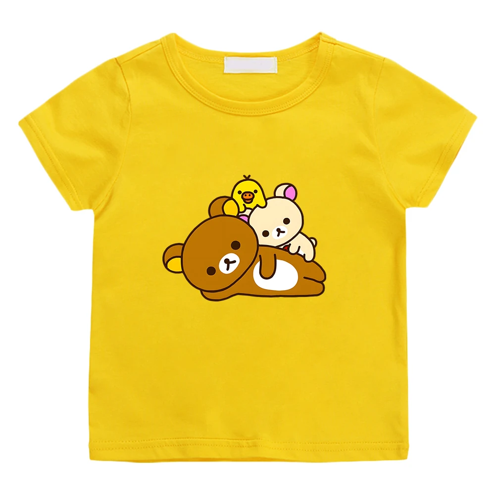 Rilakkuma Korilakkuma Bear Kawaii Cartoon Tshirts Kiiroitori Yellow Chick T-shirt 100% Cotton Short Sleeve Tee-shirt Boys/Girls