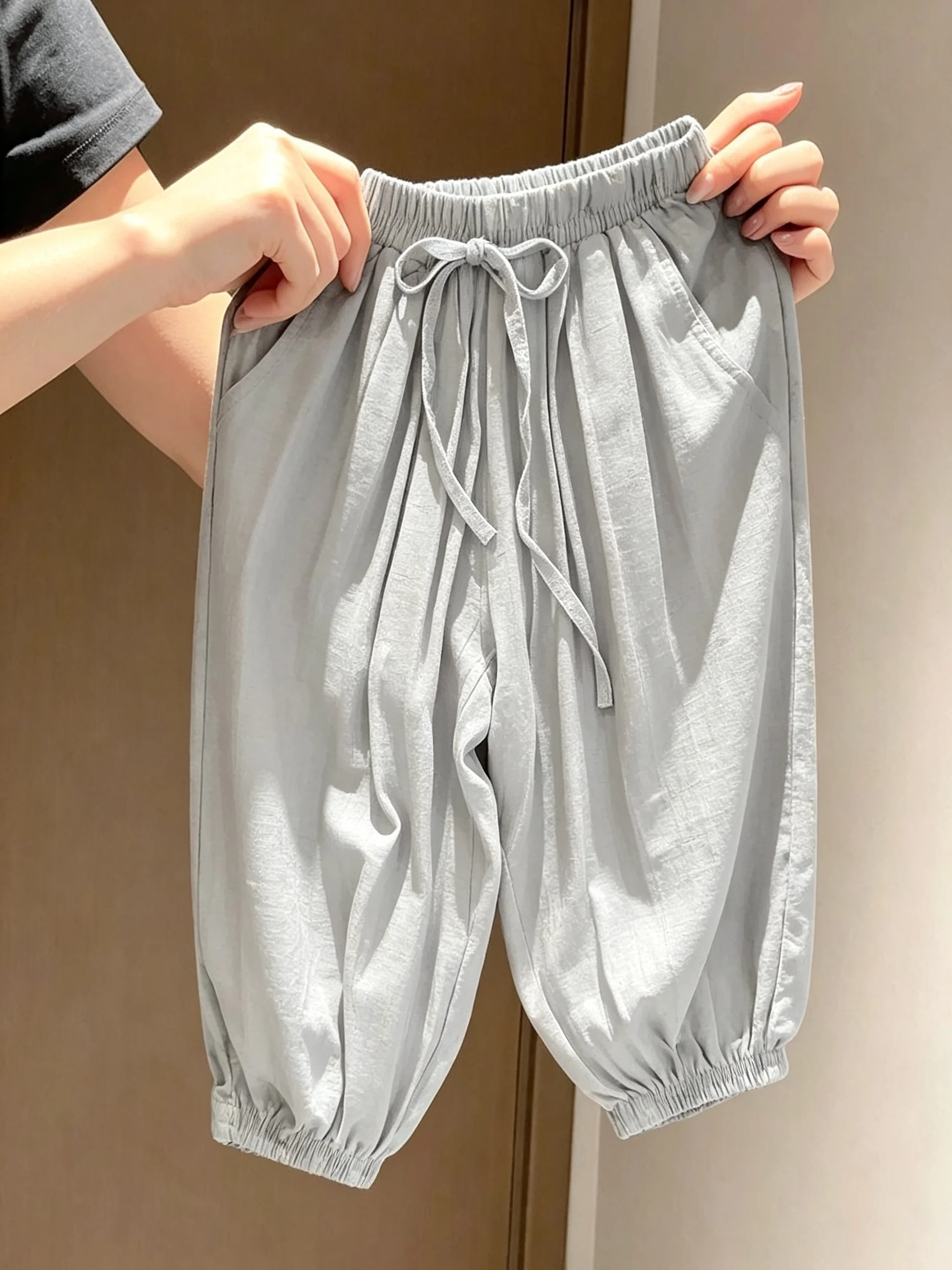 Children's Mosquito-Resistant Loose Fit Pants Breathable Thin Lantern Pants Summer New Style Unisex Candy Color Versatile Tro...