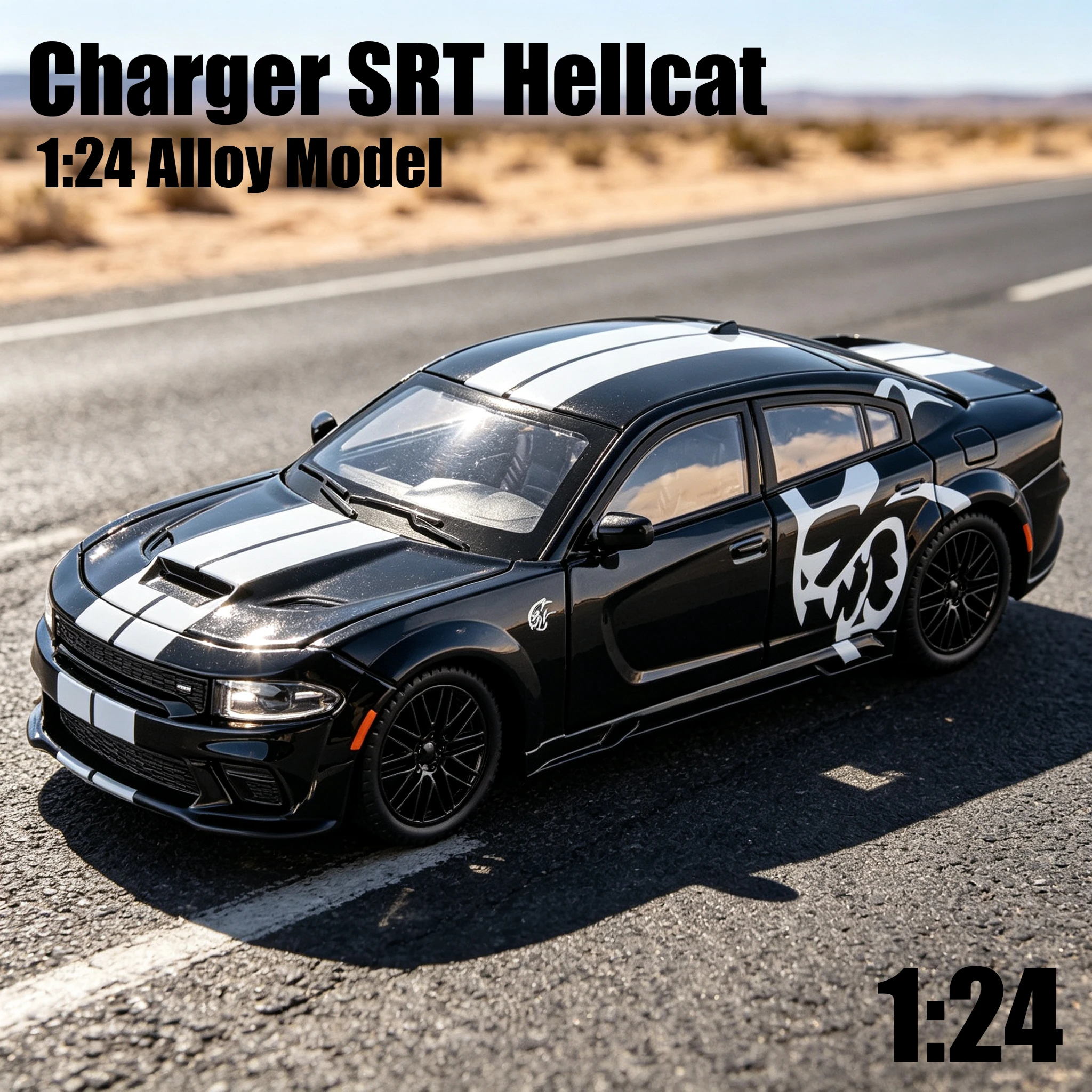 1:24 Charger SRT Hellcat Simulation Alloy Car Model Sound and Light Effect Pullback Desktop Ornament Toy Gift