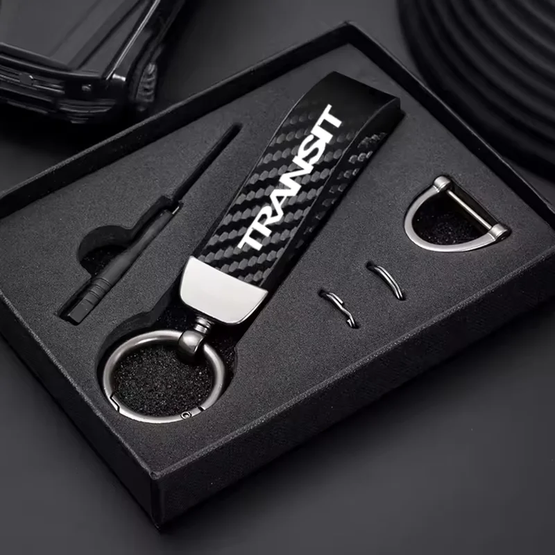Carbon fiber Leather Car Keyring Exquisite Anti-lost Car Keychain For Ford Transit MK6 MK7 Car Accessories