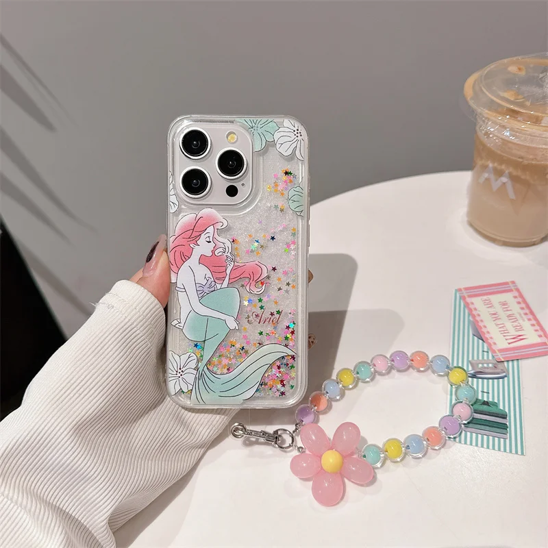 Custodia INS Disney rrincon Alice Mermaid Ariel Quicksand per Apple iPhone 15 14 13 12 11 Pro Max Cute Cartoon Back Protect Cover