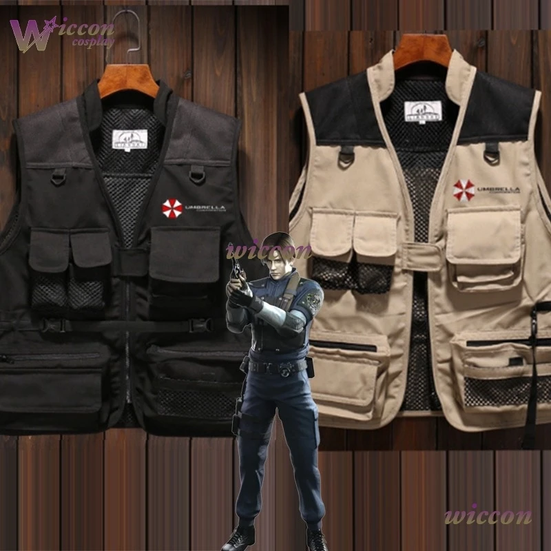 

youk/ Biohazard Umbrella Corporation Leon Cosplay Multi-Pocket Classic Waistcoat Male Sleeveless Work Vest Photographer Tactical