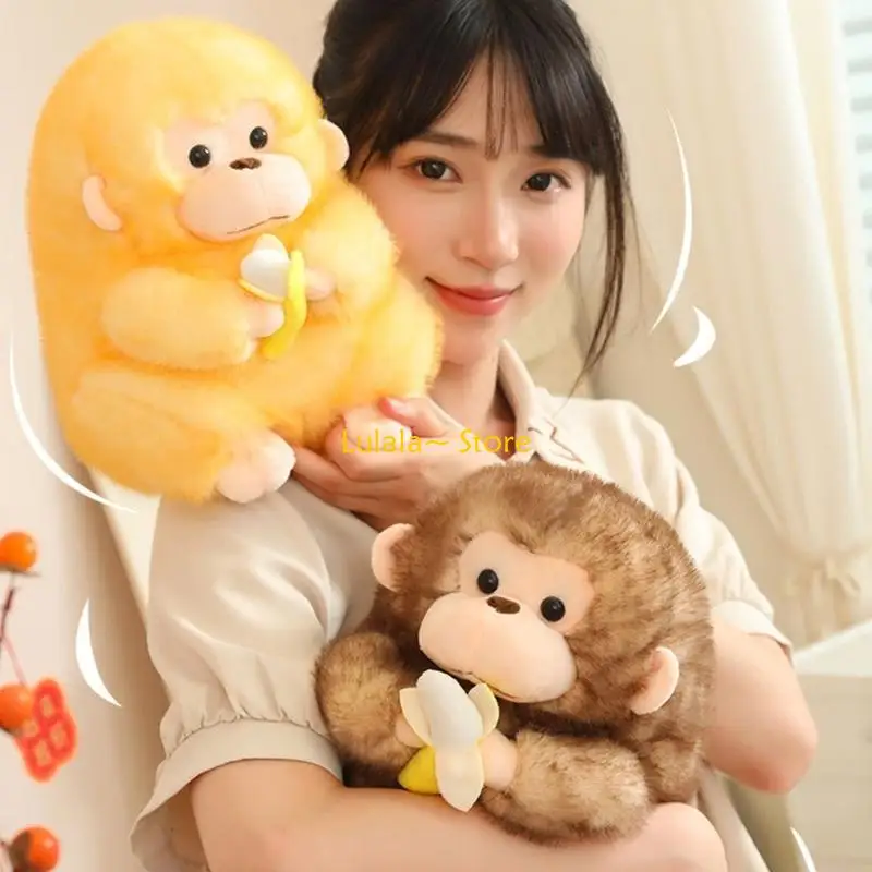 Y4QA Stuffed Toy Christmas Gift Golden Monkey Handcrafts for Kid Girls Throw Pillow