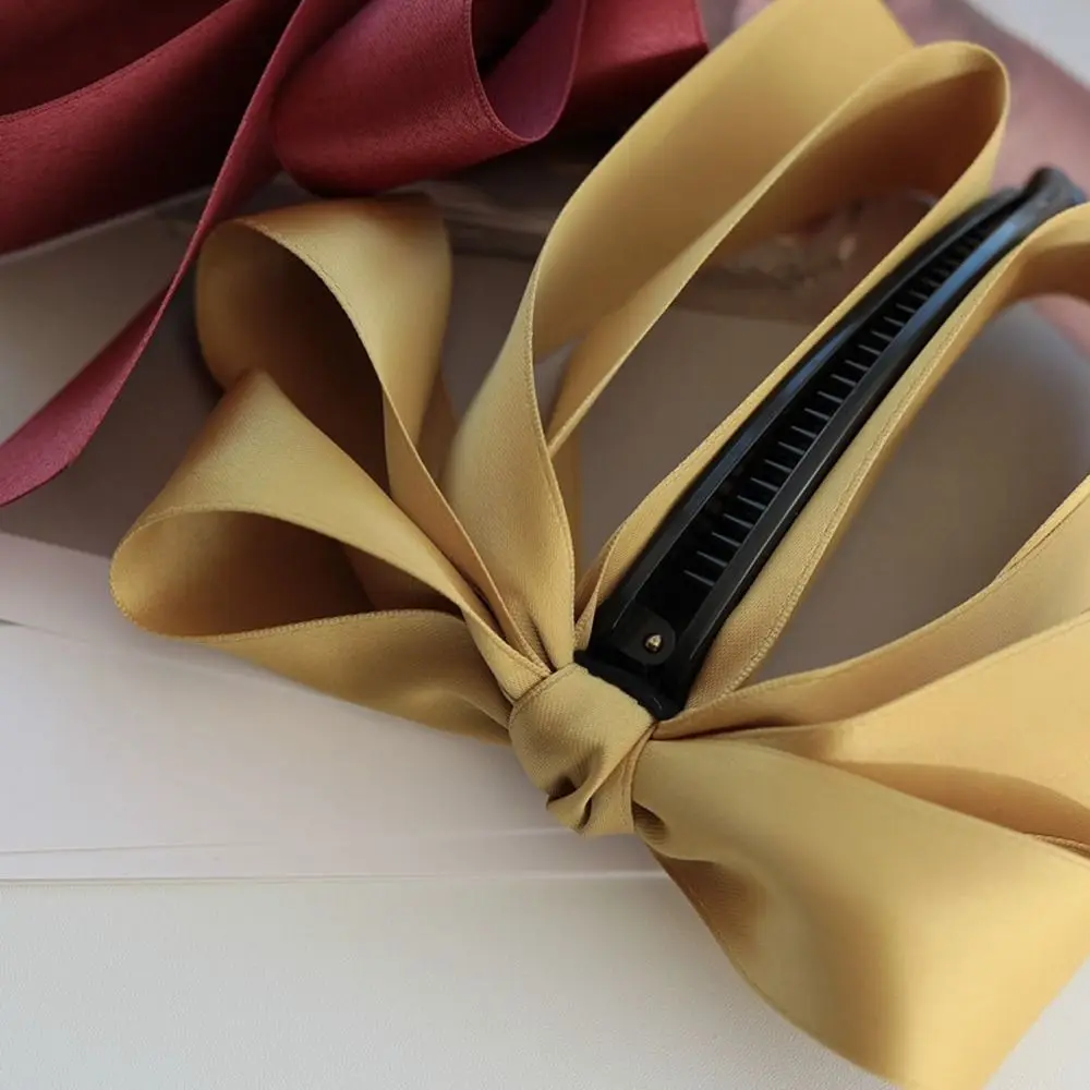 High Ponytail Korean Satin Bow Streamer Banana Clip Vertical Ponytail Clip Twister Headpiece High Ponytail Fix Creative Silmple