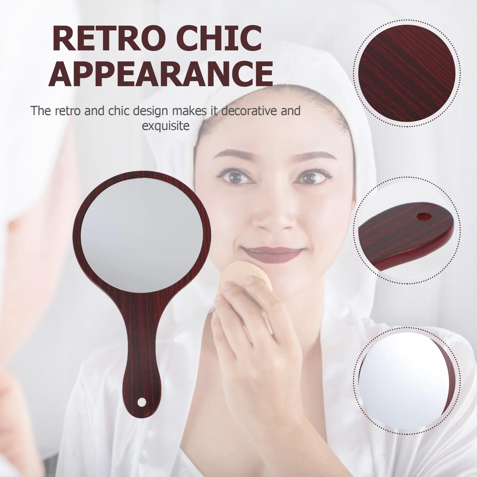 1pc alça de madeira espelho compacto portátil espelho de maquiagem para mulheres portátil viagem vaidade reflexão clara ferramenta beleza