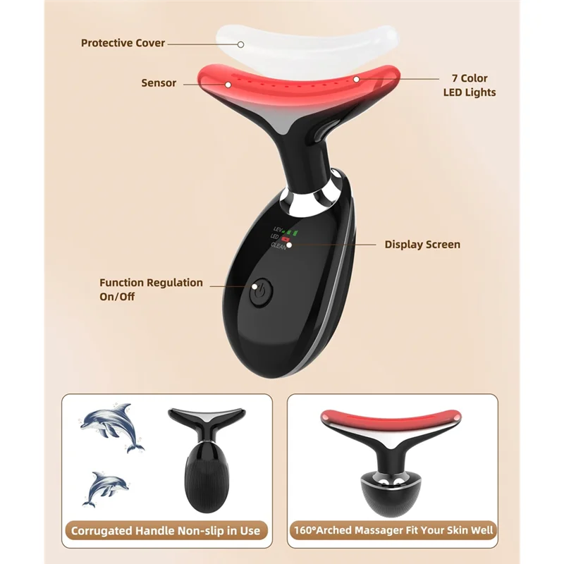 B25B Terapia a luce rossa per viso e collo, massaggiatore facciale a luce di 7 colori, dispositivo portatile per la cura della pelle