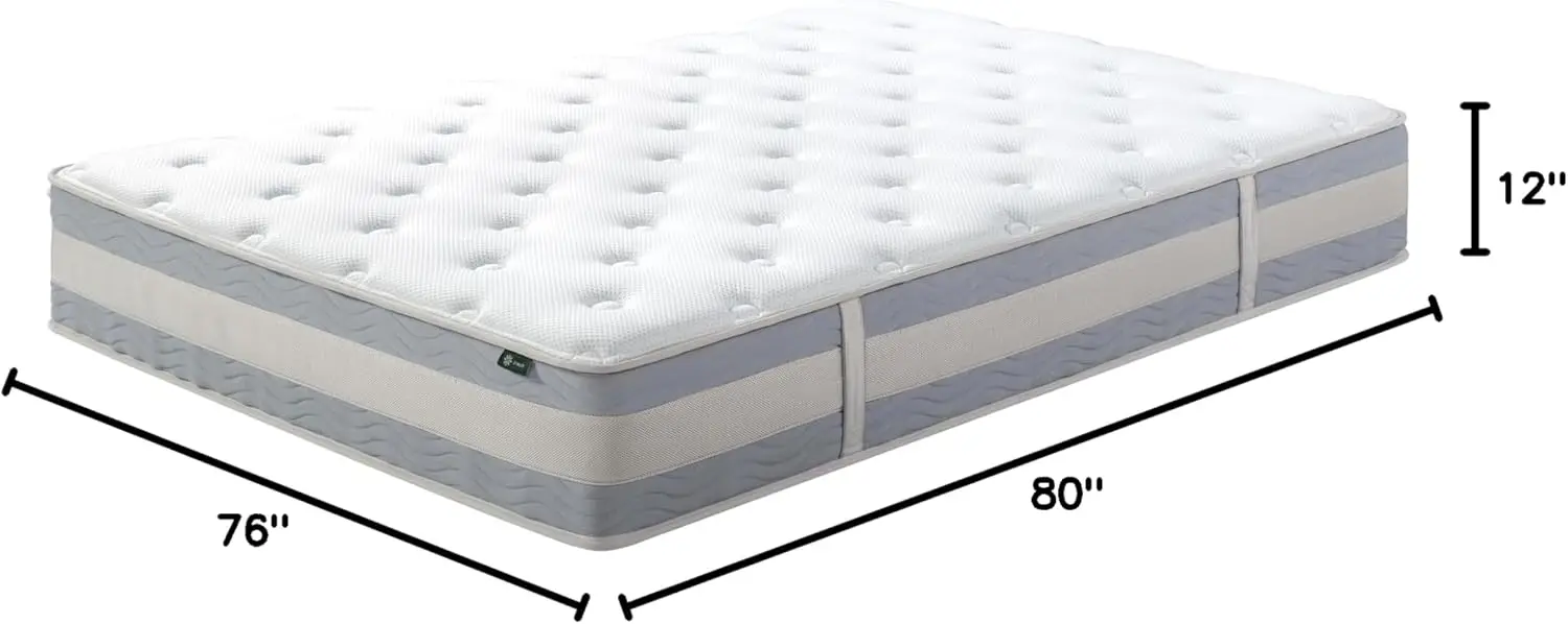 ZINUS 12 Inch Cooling Comfort Support Hybrid Mattress [New Version], King, Fiberglass Free,Medium Plush,Cooling Motion Isolation