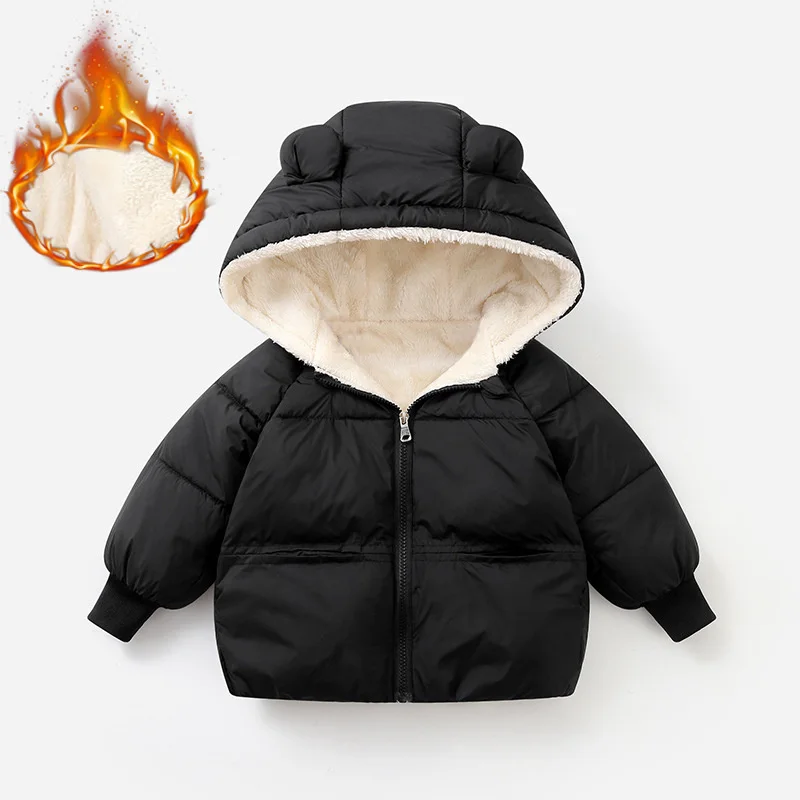 

Флисовые куртки для маленьких детей, детские плюшевые бархатные пуховики, плотная верхняя одежда с капюшоном для малышей, зимняя теплая одежда для мальчиков и девочек, От 2 до 6 лет