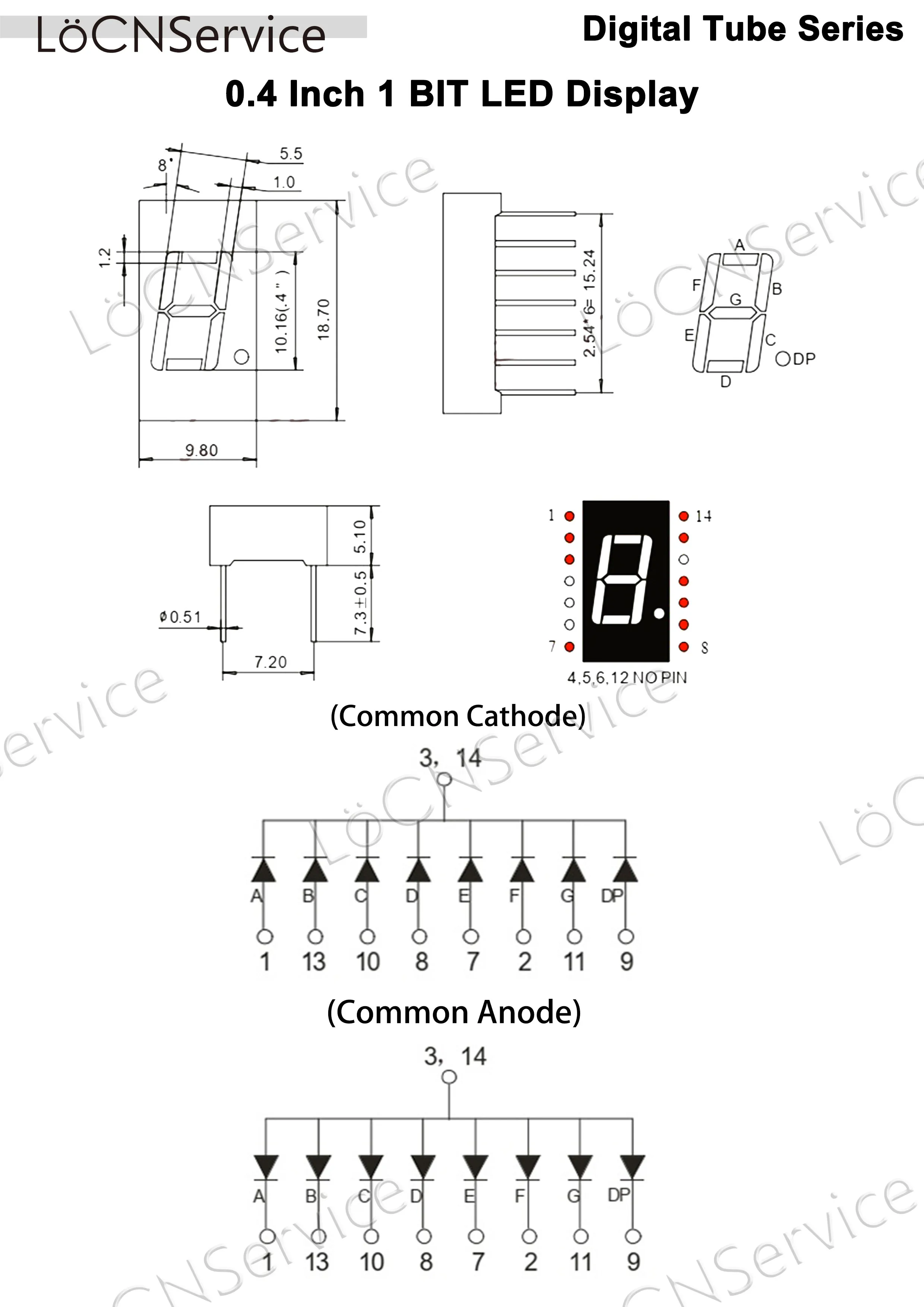 LoCNService 30PCS 0.4Inch Digital Tube LED Display 1 Bit Red Common Anode / Cathode 7 Segment 0.4 inch