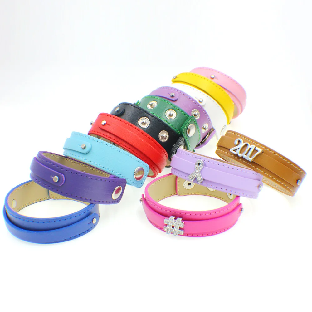 10pc/lot 18x210+8mm Copy Leather Bracelet Wristband Snap Button Bangle Fit For 8mm DIY Slide Letter Charms