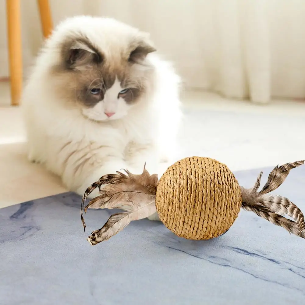 Jouet pour chat avec plumes, jouet pour chat avec plumes, boule à gratter en Sisal avec plume pour dents de chaton, Anti-morsure pour ludique