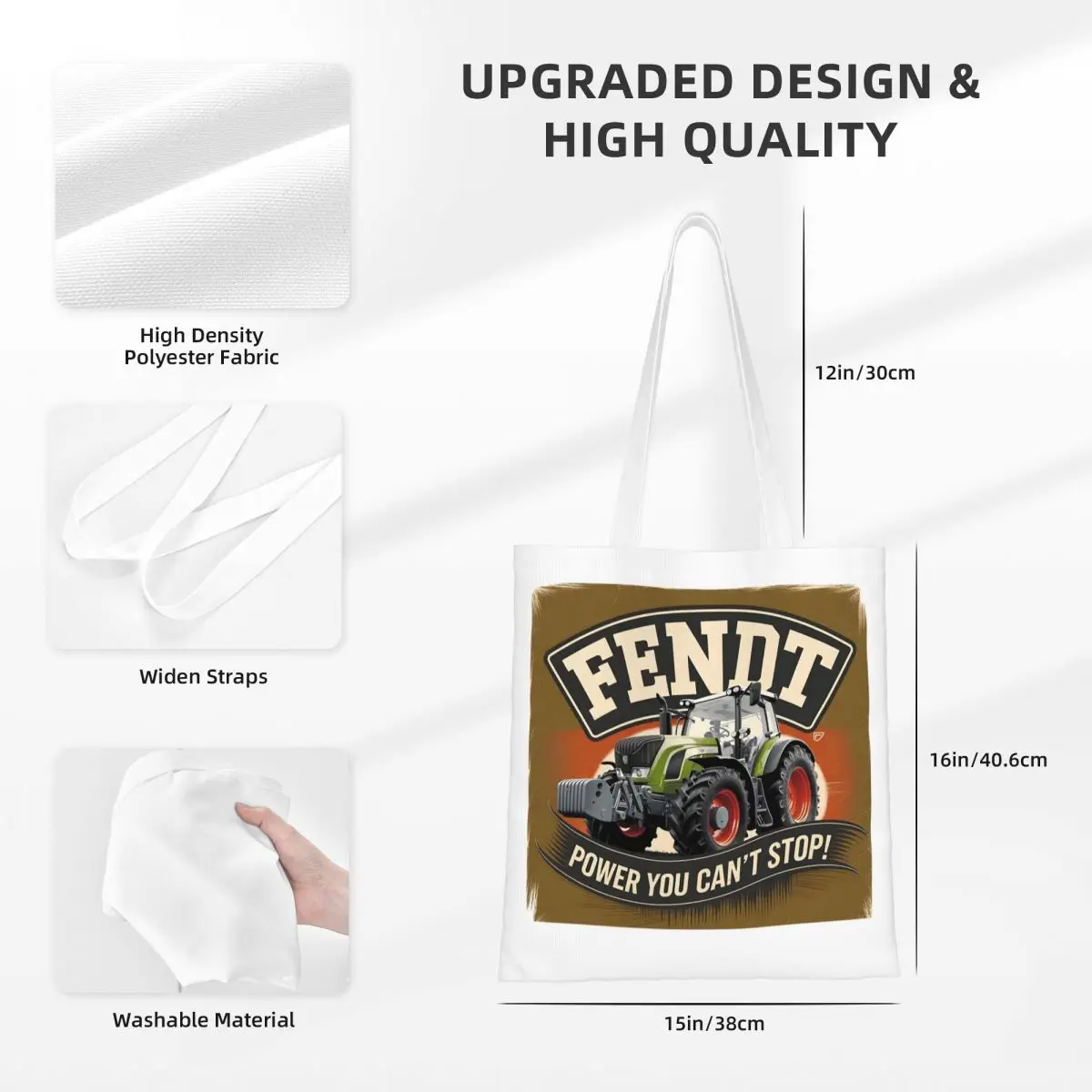 Fendt Tractor Power لا يمكنك إيقاف أكياس التسوق القماشية حقيبة حمل قابلة للطي للسيدات حقيبة كتف للسفر #4