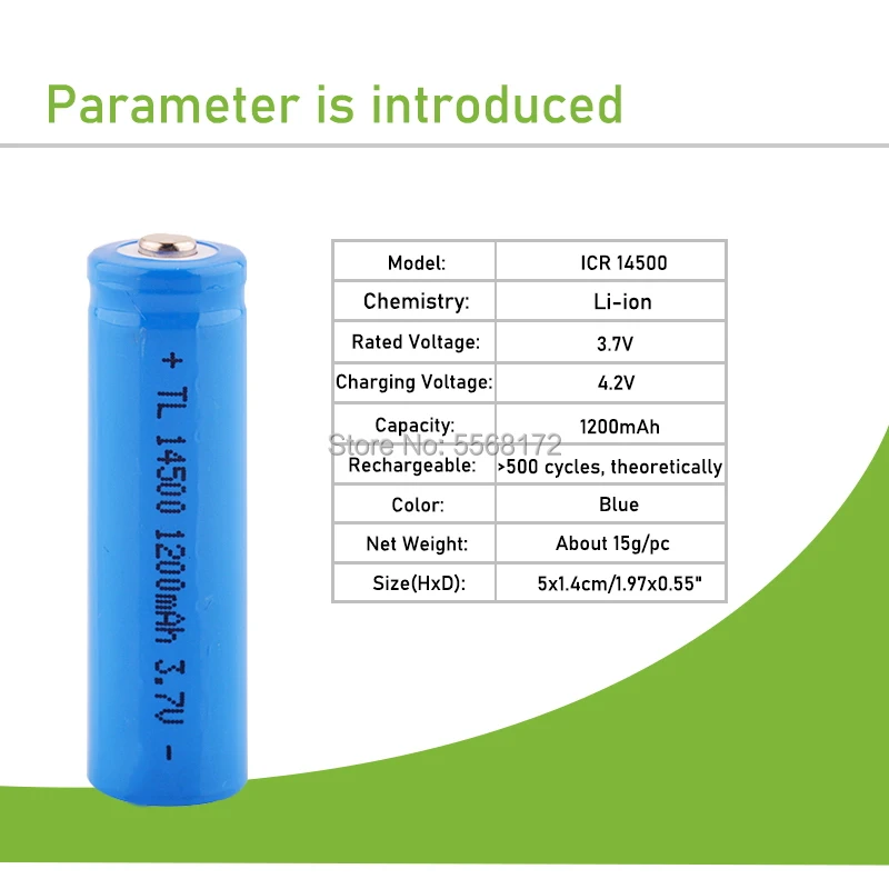 High Capacitance 14500 Battery 3.7V 1200mAh Rechargeable li-ion Battery for Led Flashlight Battery