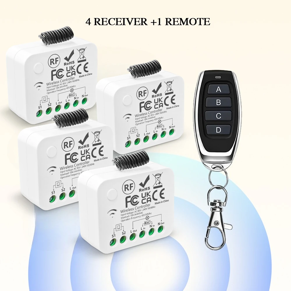 433Mhz Drahtloser Intelligenter Lichtschalter Fernbedienung AC 110V 220V 230V 240V 10A 3000W Mini-Relais-Empfänger 2-Wege für Lampen, Licht, LED
