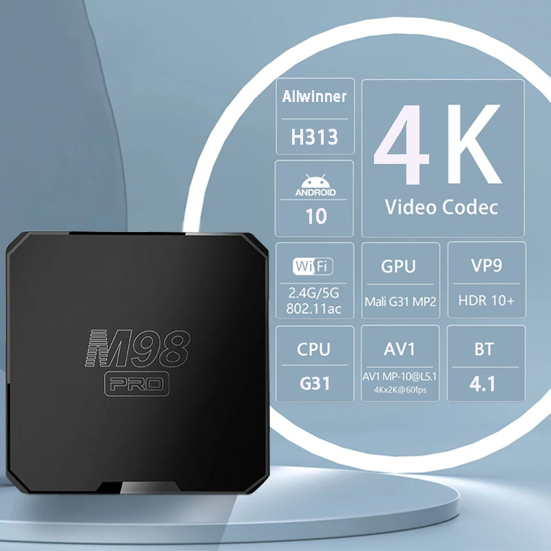 

M98 pro ATV TV box smart set-top box 4K media player h313 dual Wi Fi 4G 5G HD 4K 2GB 16GB BT 4.1 voice remote control TV box