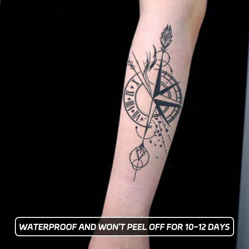 Long-lasting Waterproof Tattoo Stickers Simulated Non-Reflective Temporary Tattoo Compass Pointer Pattern Arm Fake Tattoo