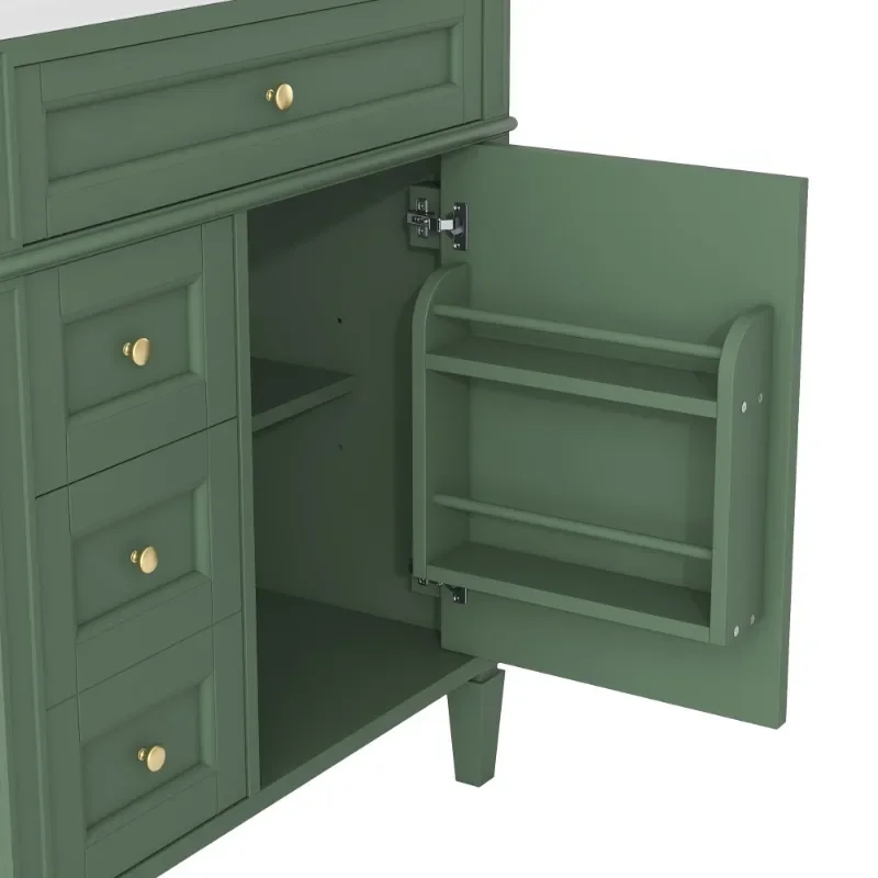 Elegant Solid Wood Bathroom Single Sink Vanity Set Green Vanity Cabinet Premium