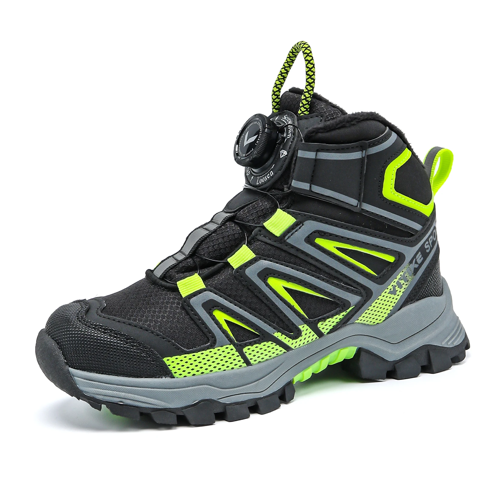 Kids Winter Hiking Boots Rotary Buckle Warm Fleece Snow Boots High Top Non Slip Outdoor Trekking Boots for Boys Girls