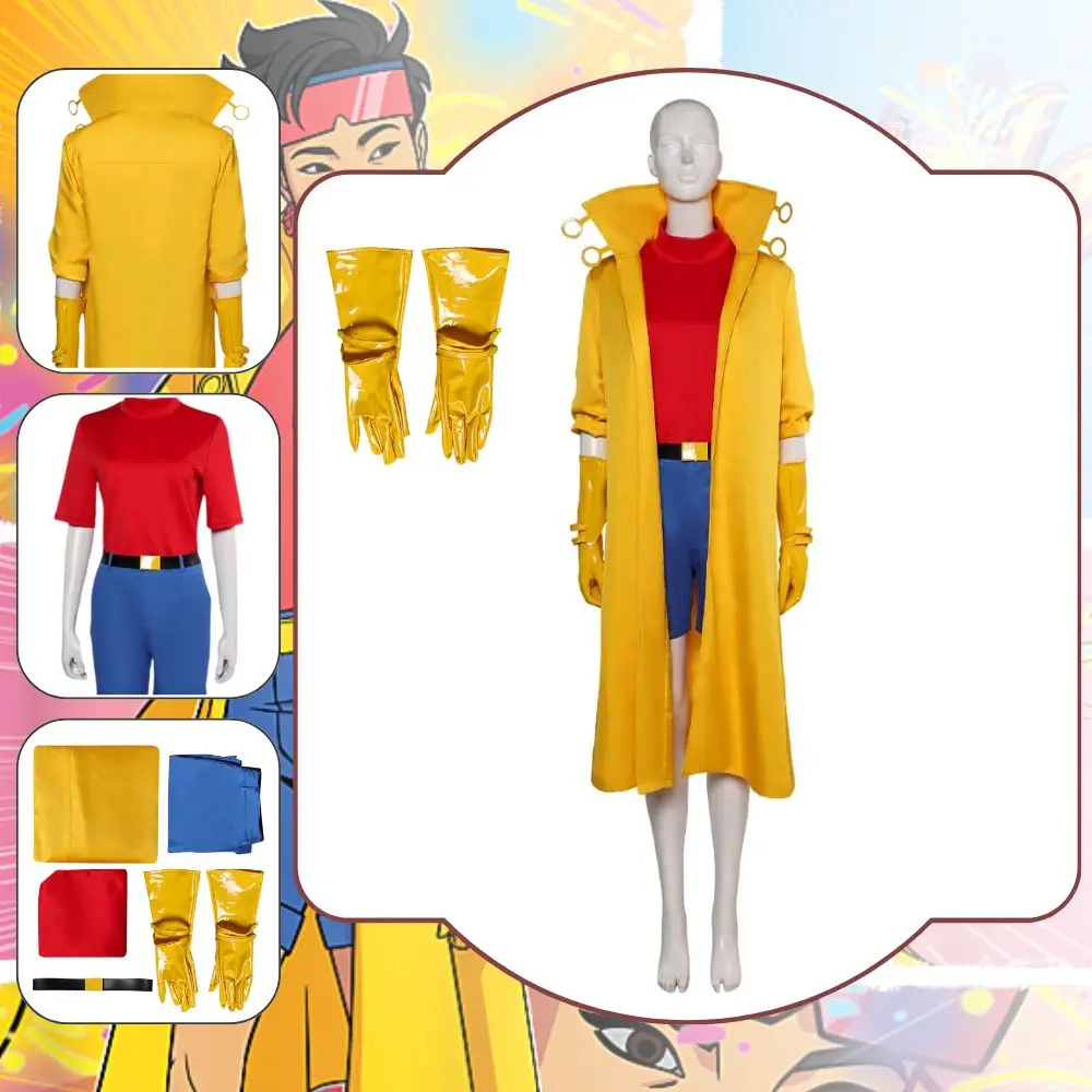 Disfraz de Cosplay de Jubilee X 97 para adultos, chaqueta, abrigo, pantalones cortos, guantes, traje de fantasía, ropa de Carnaval de Halloween