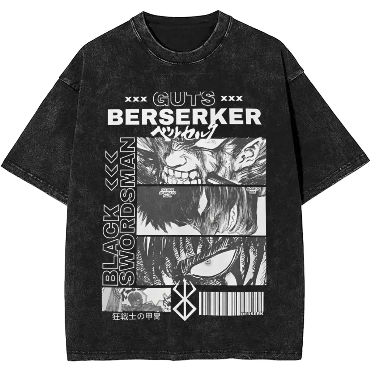 Berserk Japan Anmie Manga Fan Gift Merch Washed T Shirt for Men Women Streetwear Hip Hop T-Shirts Summer Tees 100% Cotton