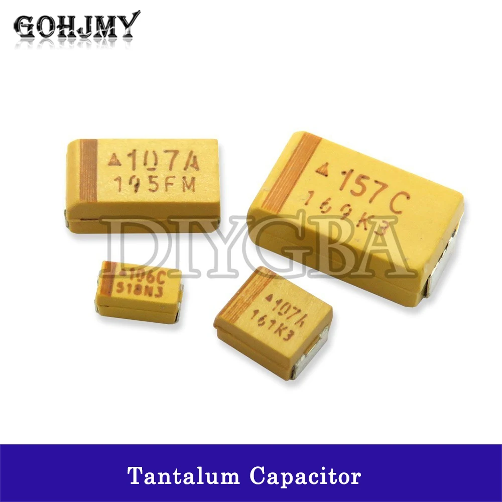 A b c d型タンタルコンデンサ,100nf,4.7uf,10uf,22uf,47uf,100uf,220uf,6v,6.3v,10v,16v 25v,35v,10個