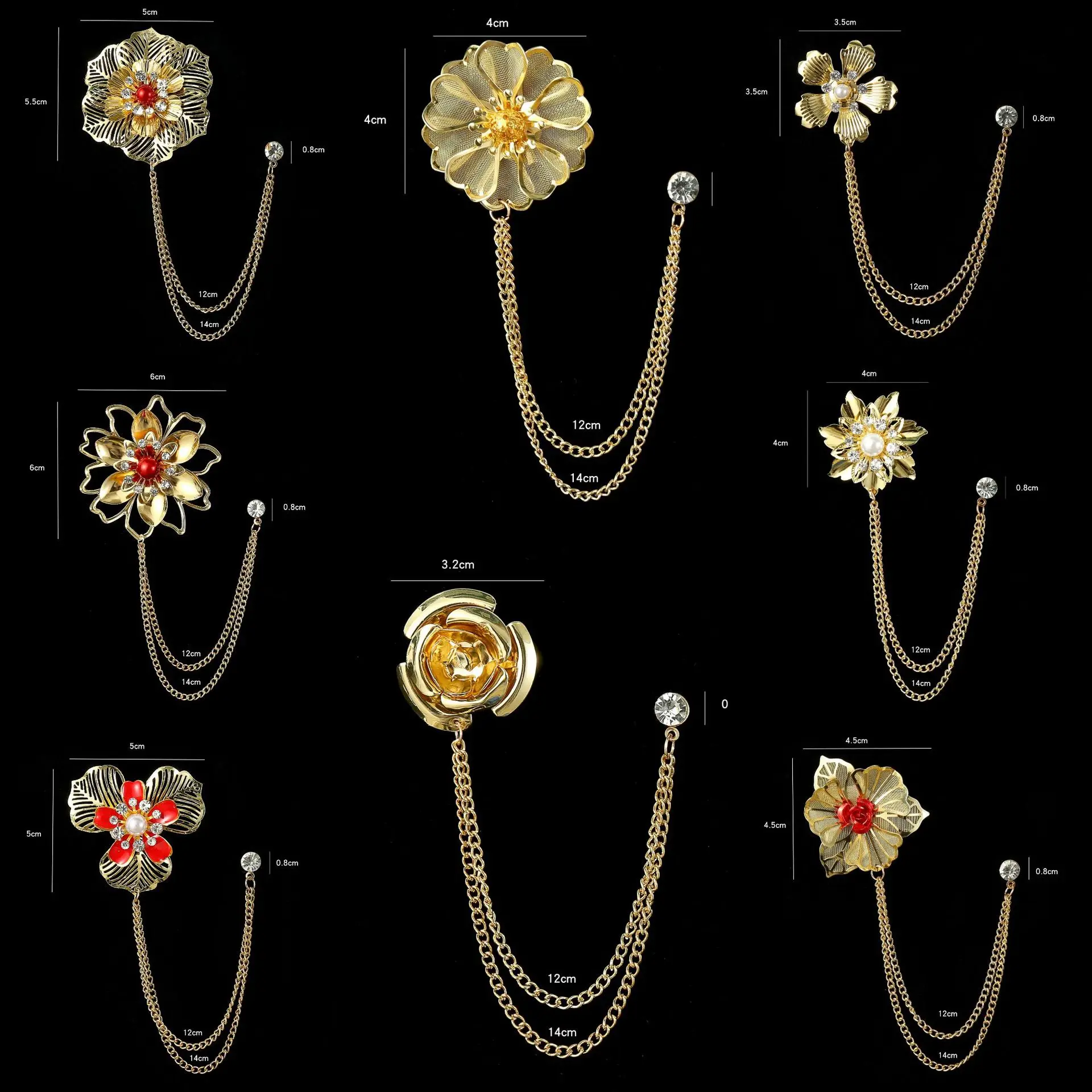

Flower men's brooch metal flower chain gold cross-border new product plant high-end chest flower rose clothing accessories