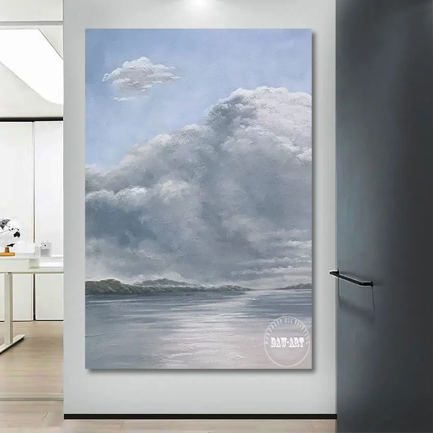 

Hot Sale Latest Arrival Art Cloud Hand Drawing Wall Frameless 3d Lake Landscape Oil Painting Wedding Decoration, Canvas Pictures