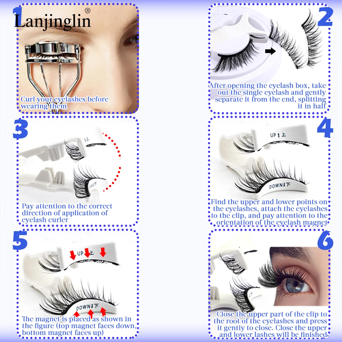 Lanjinglin 3D แม่เหล็กขนตาปลอม Tweezer ชุดเครื่องสําอาง Natural Mink False Lash Professional Eyelash Extension แต่งหน้าเครื่องมือ
