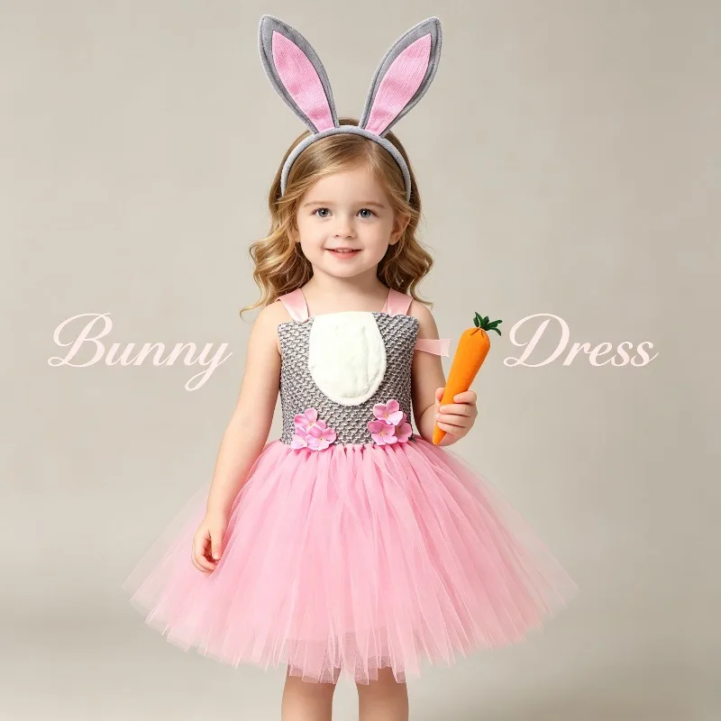 

Cute Bunny Cosplay Outfit Stage Show Performance Costume Animal Theme Dress Up Suit with Carrot Prop Festival Party Play Wear