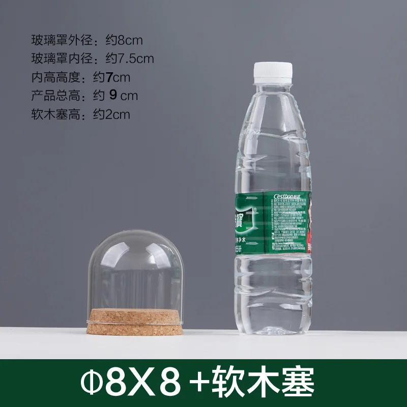4sets/pack 8*6cm 8*8cm 8*10cm 8*12cm 8*15cm 8*22cm Small Size Glass Dome Decoration Dry Flower Storage Bottle Cork Base Cover