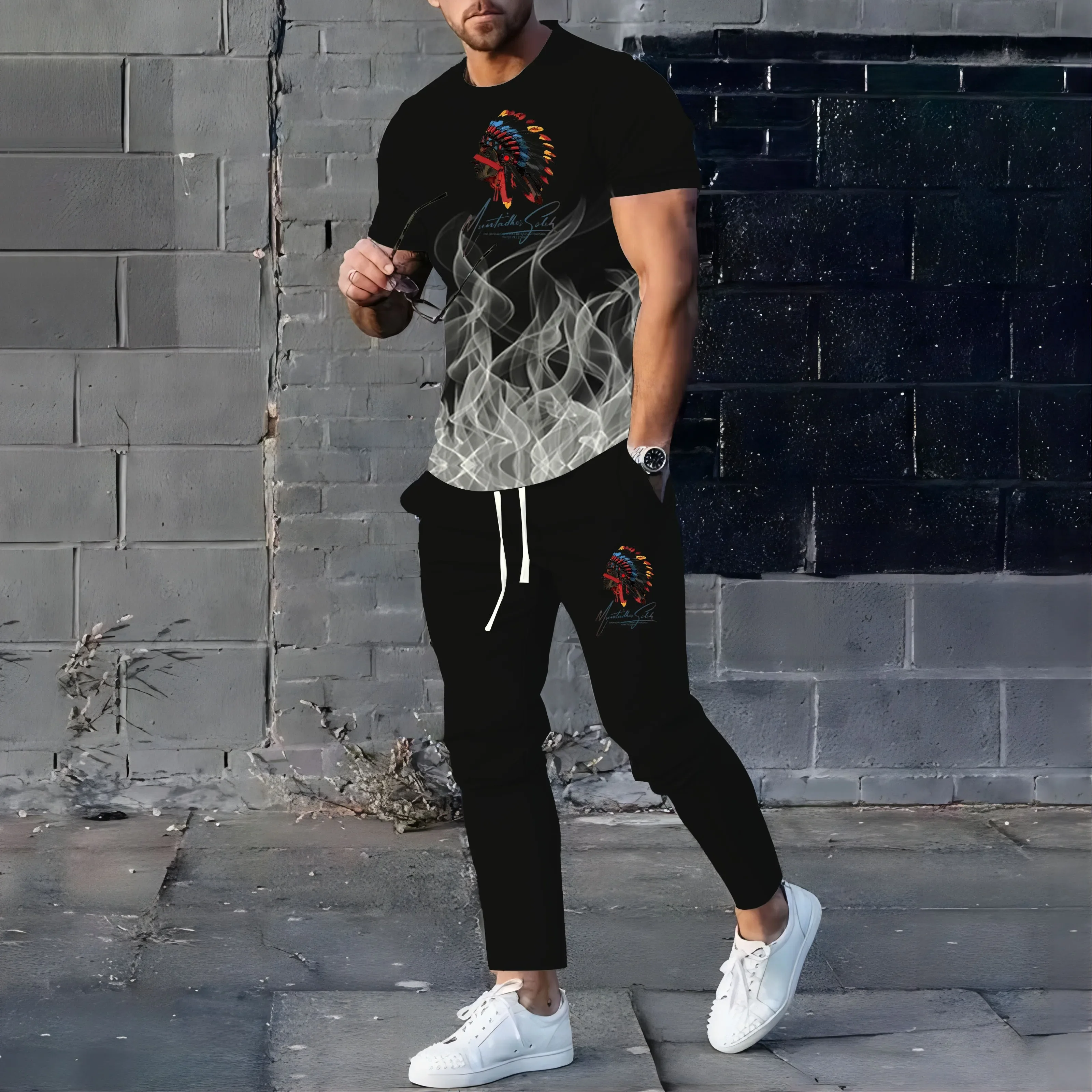 

GELITAYIN 2025 summer new hot selling men's fashion gym basketball sportswear short sleeved T-shirt+golf pants casual jogging