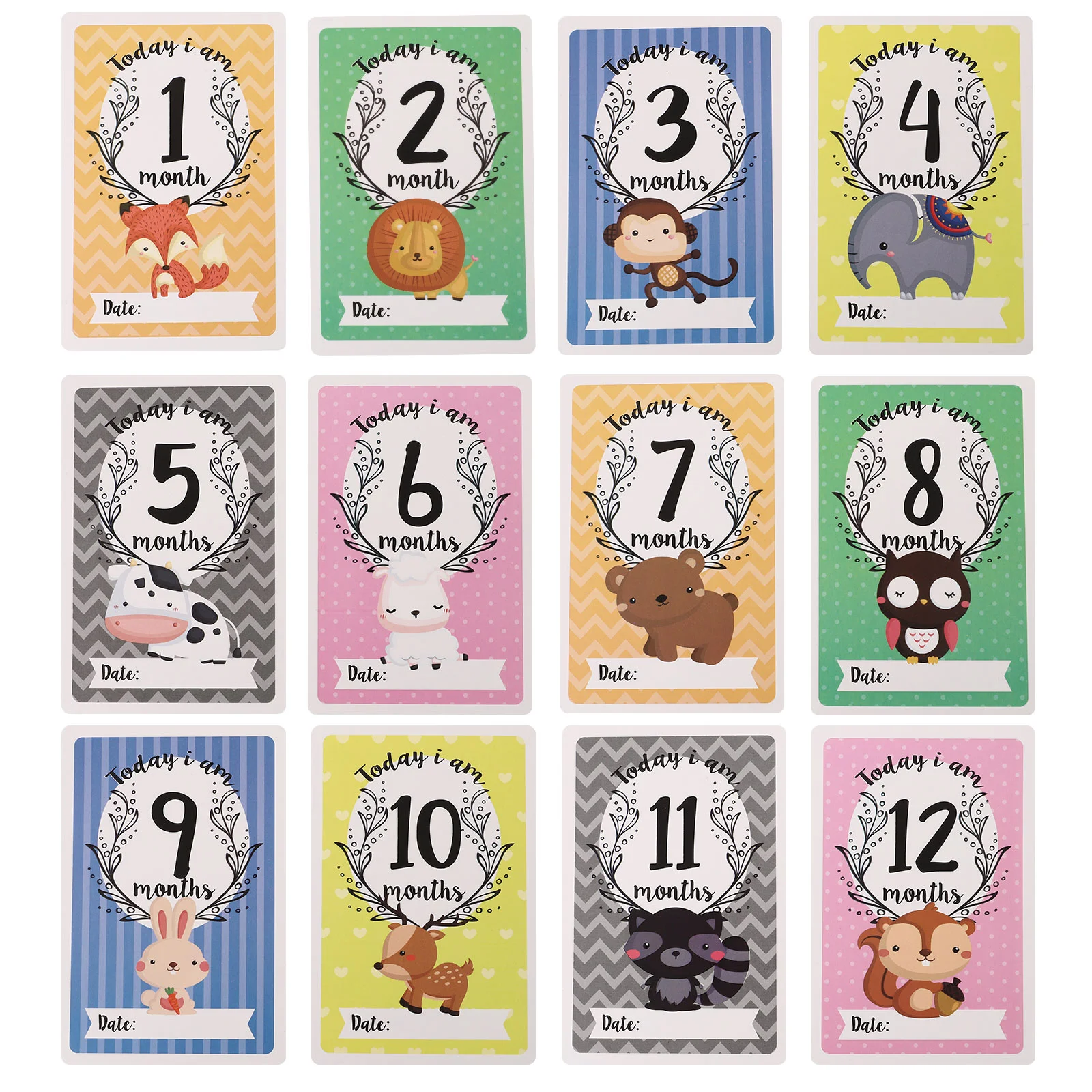 

Month Sticker Card Baby Cards Newborn Milestone Animal Monthly Growth Recording Stickers