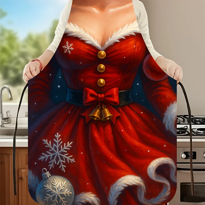 1pc Red Apron with Bell & Bow - Unisex Chef Apron Suitable for Kitchen Baking, BBQ, Parties, Nail Art, Gardening - Durable with