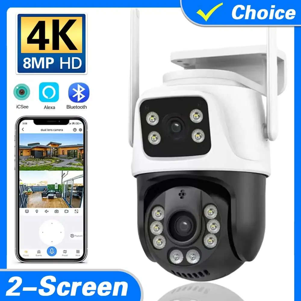 

4K 8MP Color Night Wifi PTZ Camera Dual Lens Dual Screen Auto Tracking IP Camera CCTV Two-Way Audio Video Surveillance P2P iCSee