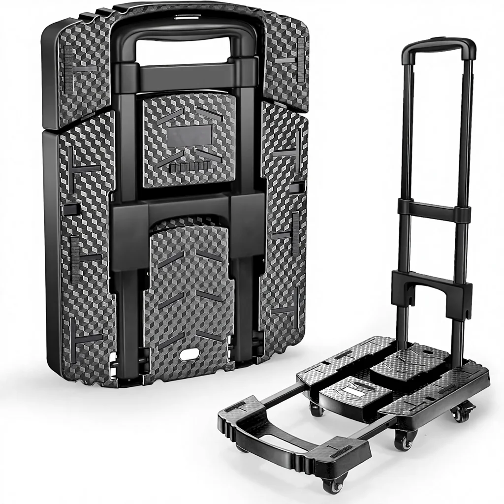 

Складная тележка из полиэтилена, грузоподъемность 500 фунтов, портативная, сверхпрочная, 6-колесная, складная, для багажа, с 2 эластичными тросами, компактная