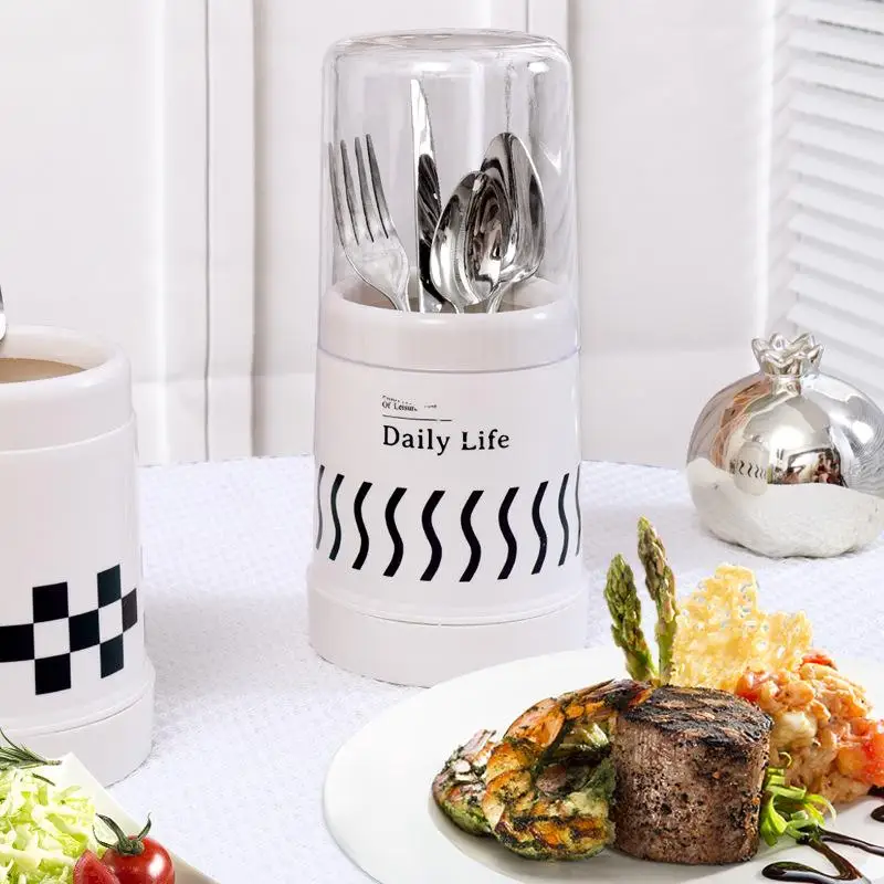 1PC Dustproof Chopstick Bucket With Lid Camping Tableware Spoon Storage Box Household Storage Rack Holder Drain Chopstick Rest