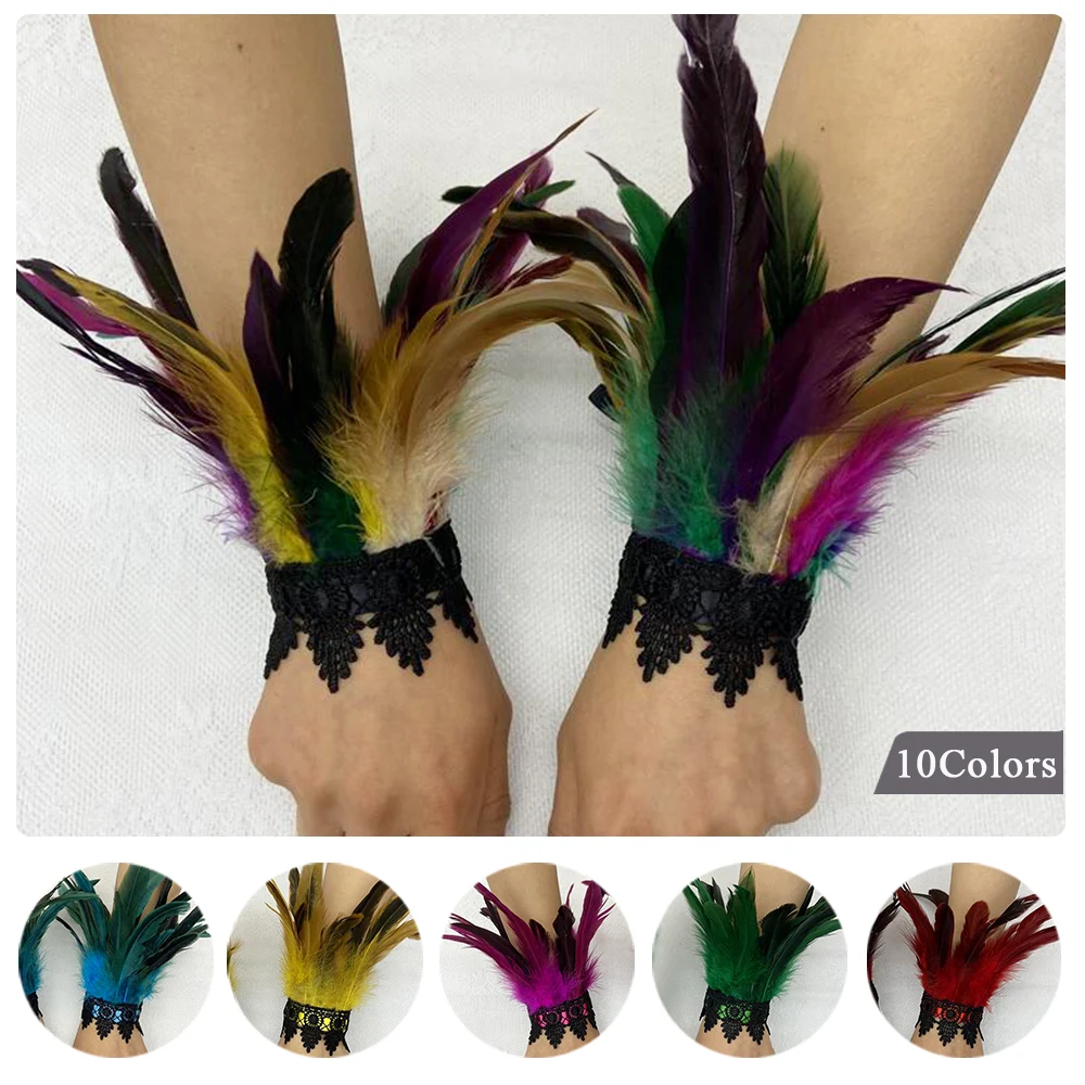 Holloween Lace Feather Gloves Hook Finger Embroidery Mittens Exaggerated Lace Fishnet Gloves Stage Performance Arm Cover