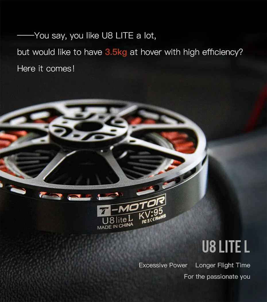 T-MOTOR U8 Lite L KV95 KV110 Outrunner Brushless Motor for Efficiency Powerful for RC Drone Multirotor VTOL UAV Quadrotor