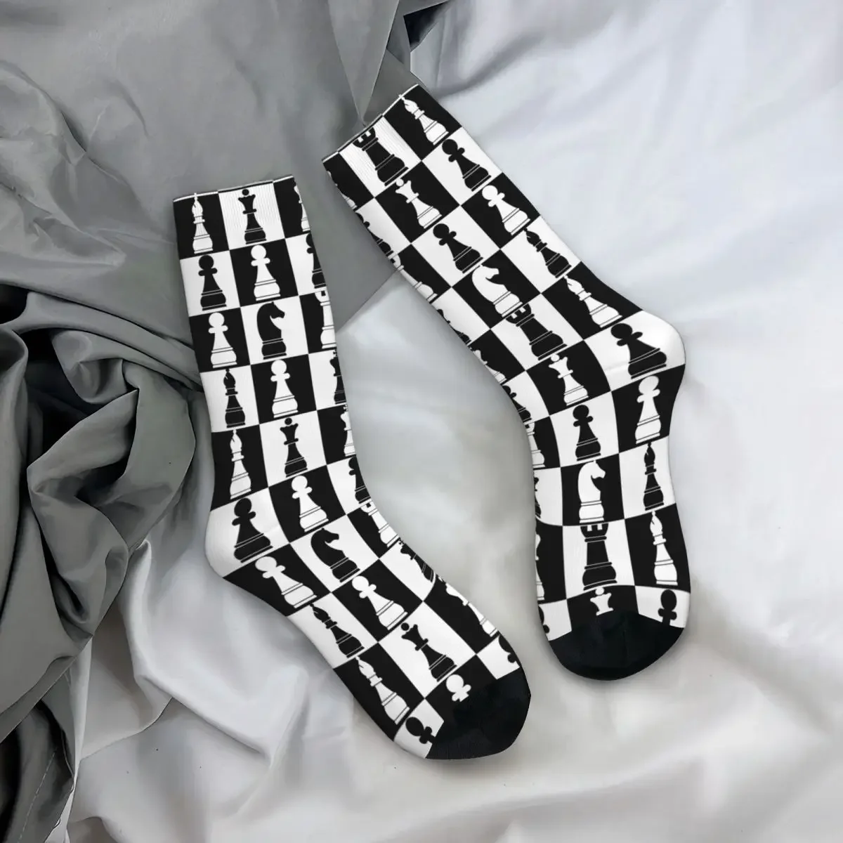 Black And White Chess Stuff Socks Flexible Chess Board Print Pattern High Quality Long Socks Super Soft Unisex Perfect Gift