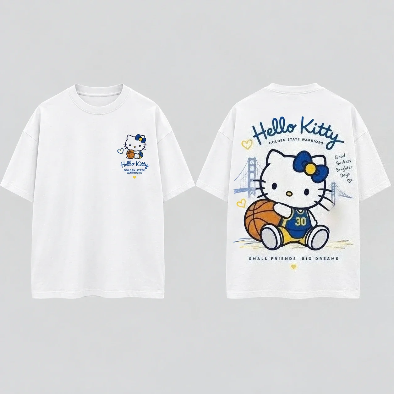 Sanrio Hello Kitty Warriors Good Things Basketball Parent Child Cute Print T Shirt Men's Women's White Sporty Streetwear Top