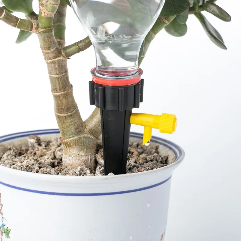 Adjustable Flow Drip Irrigation Spike With Black Cone Body And Color Coded Valve For Garden Vegetable Watering