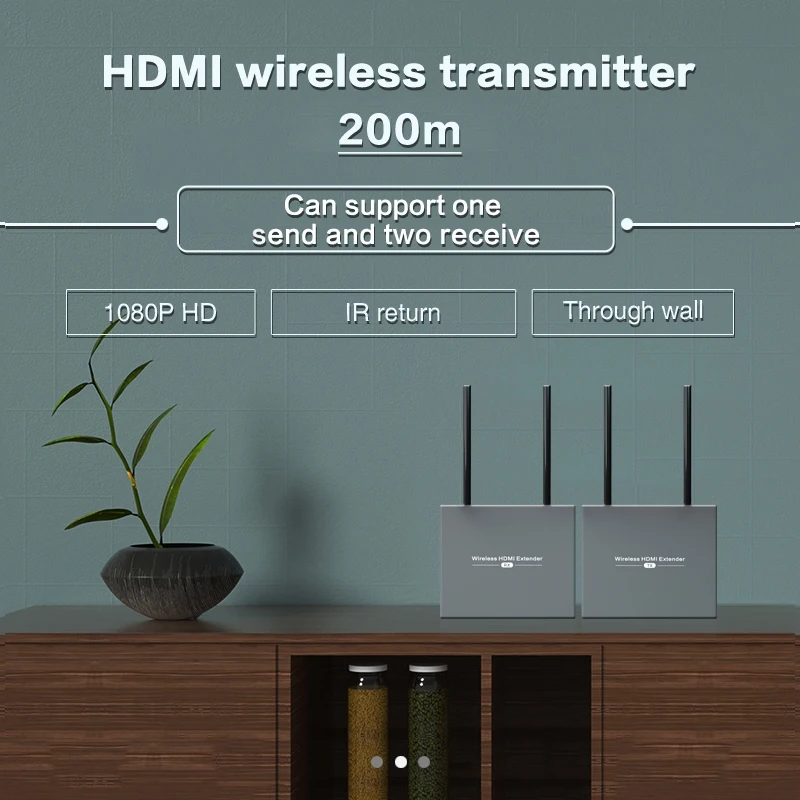 Transmisor y receptor inalámbrico hdmi 1080p con IR a wifi a través de paredes Extensor 1 a 2 HD Extensor inalámbrico 200m uno a mang