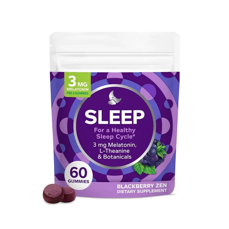 

Sleep Gummy, 3 mg Melatonin, L-Theanine, Chamomile, and Lemon Balm Extracts, Blackberry Flavor, 30 Day Supply - 60 Count