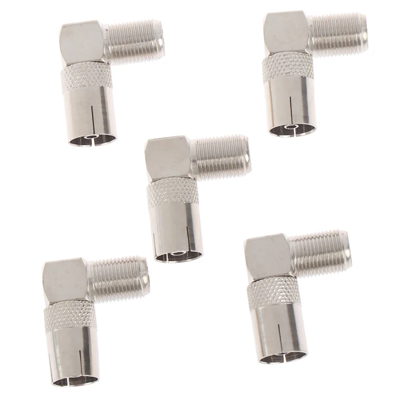 CA 5Pcs new RF Coaxial 90 Right Angled TV Aerial Connector F Female to TV Female Plug