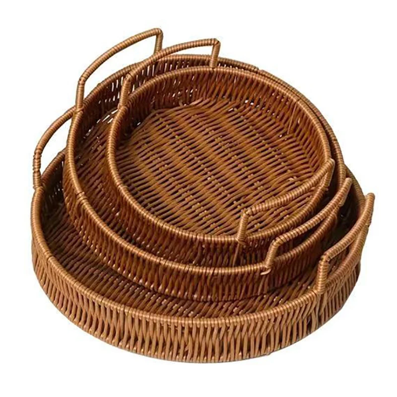 1pc Plastic Round Shape Storage Tray for Fruit Vegetable Cake Storage Basket With Handle Home Storage Basket