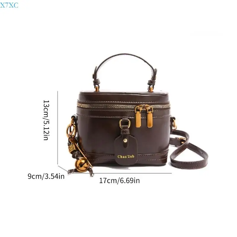 X7XC حقيبة دلو نسائية ريترو حقيبة يد أنيقة حقيبة كتف جلدية #6