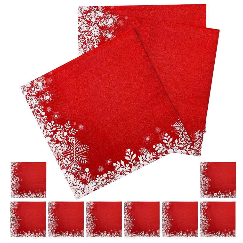 20 hojas de servilletas navideñas, adornos de Natividad, decoraciones de copos de nieve de papel rojo para fiesta