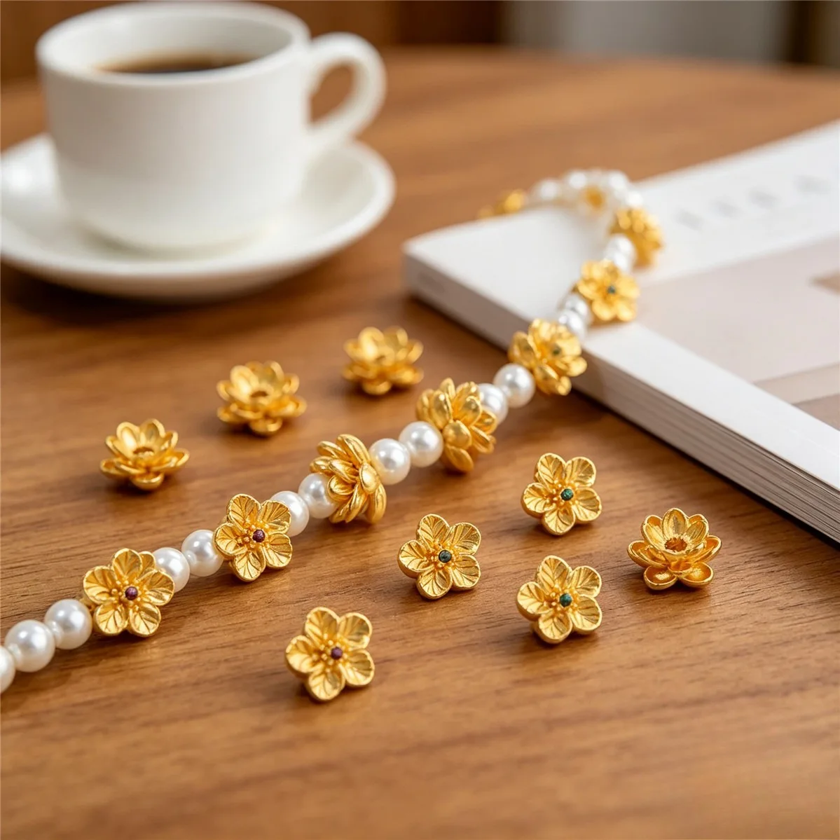 Copper Gold Plated Micro Pave Zircon Peach Blossom Large Hole Lotus Spacer Beads DIY Crystal Bracelet Necklace Jewelry Findings