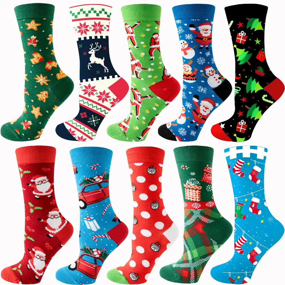 2023 Women\'s Christmas Socks Fun Christmas Santa Claus Tree Snowflake Elk Cotton Crew Happy Socks New Year Fun Soken