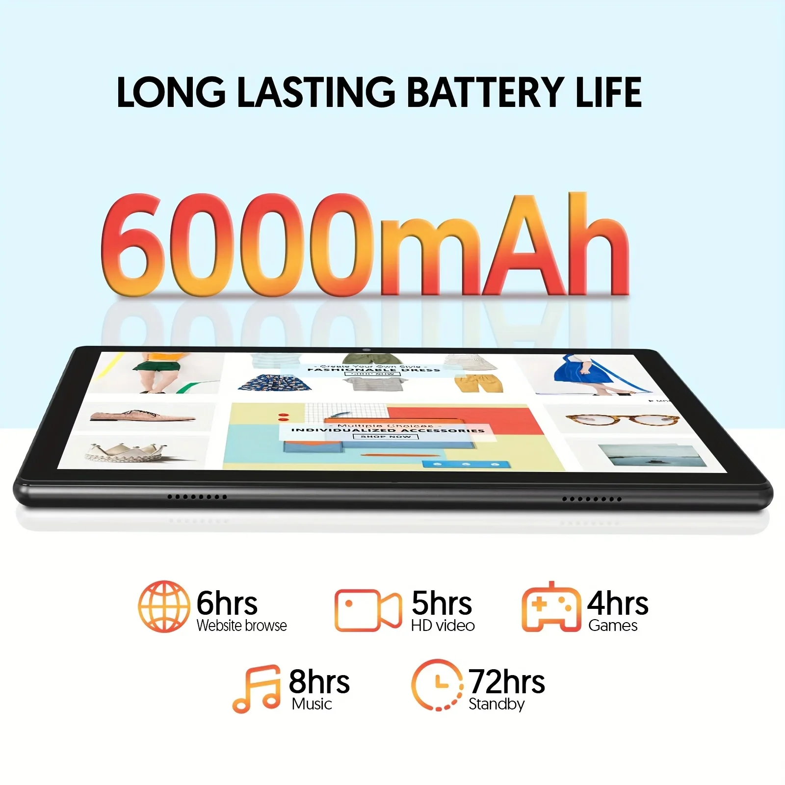 BAKEN 10-inch Android 15 tablet, 12GB (3+9 expandable) RAM + 64GB ROM, quad-core processor, WiFi, Bluetooth (available colors)